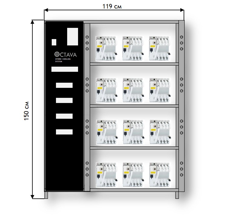 OCTAVA HYDRO V12 - Antminer Hydro Cooling System (Без доп питания, Без контроля, Датчик давления, Частотный преобразователь, До 72 кВт)